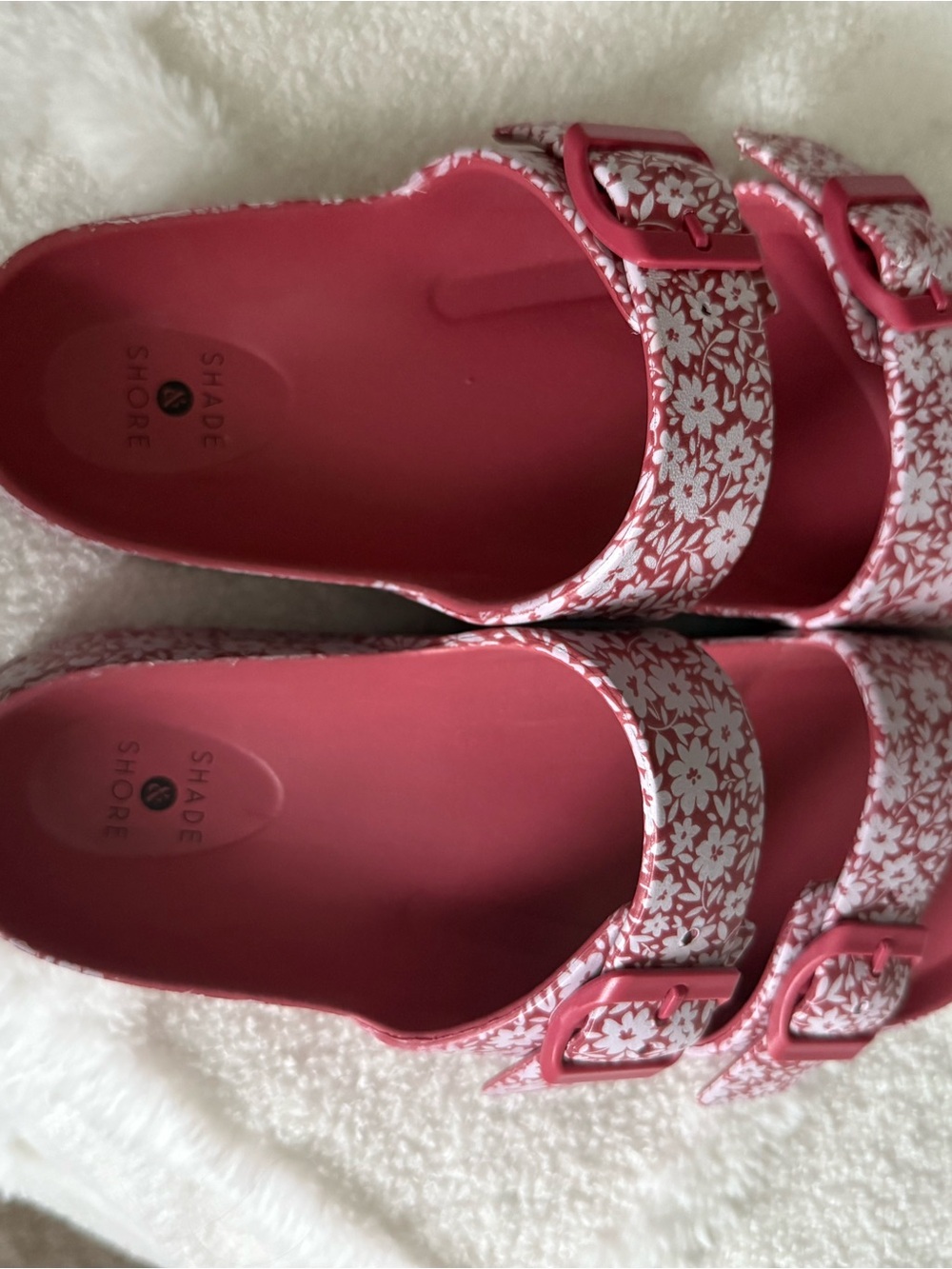 Shade & Shore Pink Floral Buckle Mules